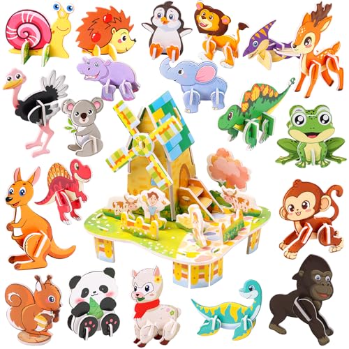 FOIMAS 3D Puzzles for Kids,31 Pack Educational Puzzle Farmhouse Animal Puzzle Dinosaur for Kids Classroom Prize Gifts Party Favor Supply