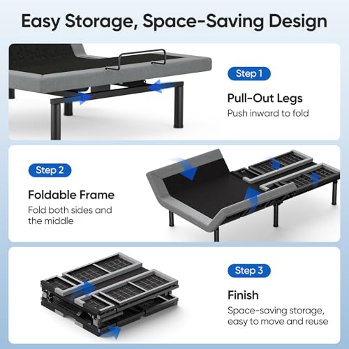 Image of Queen Adjustable Bed Frame with Adjustable Legs, Electric Bed Base Frame with Wireless Remote, 3 Retainer Bars, Zero Gravity & Anti-Snore