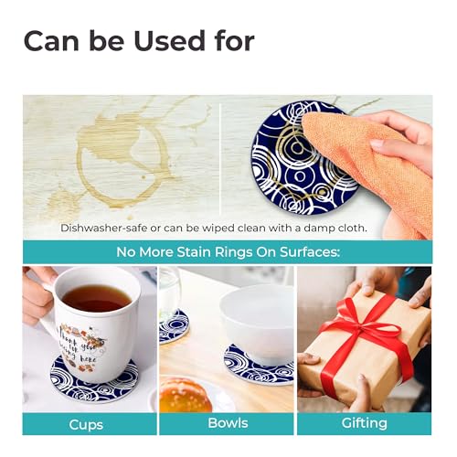Image of The Better Home Silicone Coaster Set Of 6(Dia- 10cm) With Plastic Holder|Dining Table Accessories for Home Decoration| Glasses /Coffee Mugs /Tea Coaster Set|Kitty Party Return Gifts for Women-Navy White