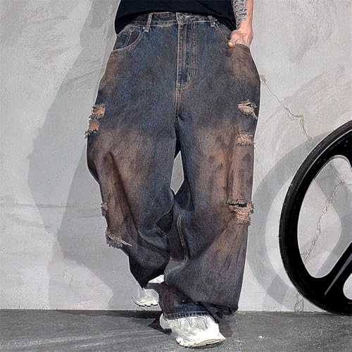 Men’S Vintage Hip Hop Loose Fit Baggy Ripped Stacked Harem Denim Pants Full Length Button Fly Distressed Skateboard Wear4