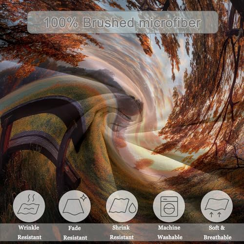 Parure de couette 240x260 cm microfbre avec 2 taies d'oreiller orange paysage d'automne