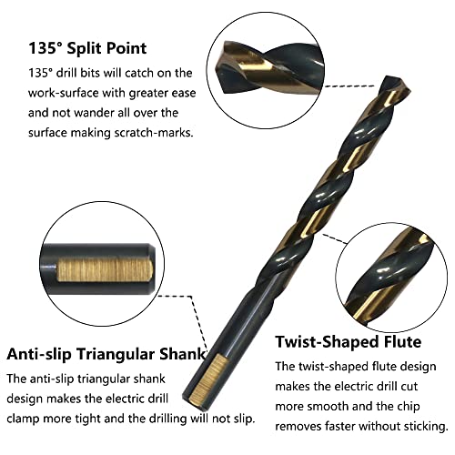 Valyriantool VABLACKGOLD 12Pcs 3/16 Inch Hss Black Gold Twist Drill Bits Set, 135 Degree Split Point, Jobber Metal Drill Bit, General Purpose For Use In Mild Steel, Copper, Aluminum, Zinc Alloy thumb #2
