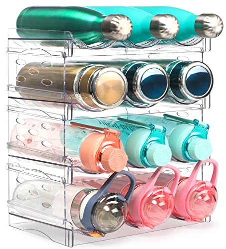 Jupeli Water Bottle Organizer, 4 Pack Stackable Cup Organizer For Cabinet, Plastic Tumbler Travel Mug Holder, Wine Drink Srack For Kitchen Countertop Freezer Pantry Organizers And Storage - Clear #TOP17