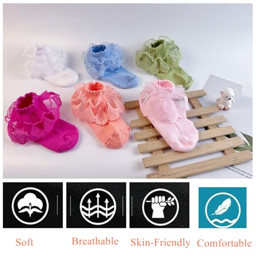 Baby Girls Ruffle Socks Lace Ruffle Frilly Cozy Princess Style Dress Socks for Toddler Little Girls 6 Pairs3
