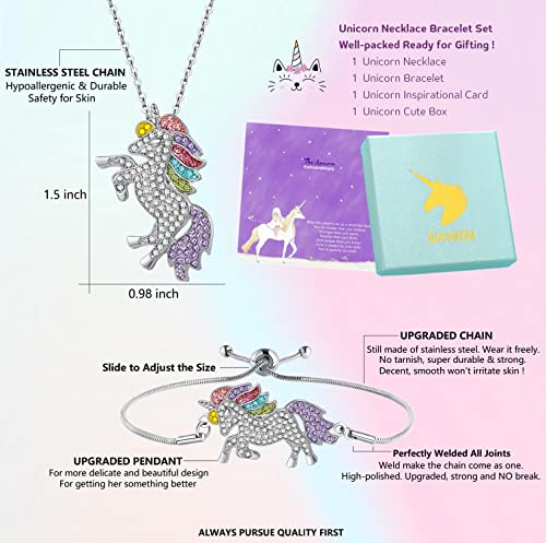 Shwin Unicorn Necklace - 2 Pack Rainbow Unicorn Necklace Bracelet Set For Girls (Unicorn Gift Set) #TOP1