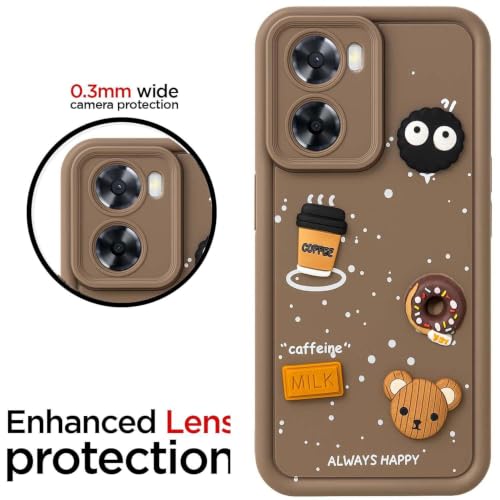 Image of Bintage Cute Fun Taddy Cartoon 3D Ball Bear Milk Donut Coffee Cup Silicon Case Full Body & Camera Protection Back Cover Compatible for Oppo K10 5G - Brown