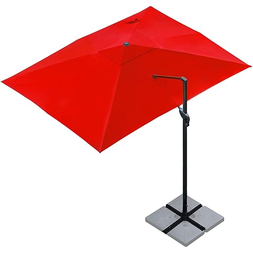 Sunnyglade 10x13Ft Cantilever Patio Umbrella Rectangular Deluxe Offset Umbrella 360°Rotation & Integrated Tilting System Patio Hanging Umbrella for Market Garden Deck Pool Backyard Patio(Red)