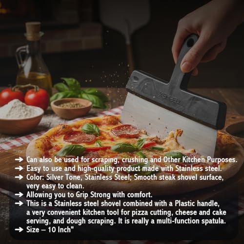 Image of 10 Inch /250 mm Stainless Steel Scraper Cutter Multi-Purpose Kitchen Filling Knife with Plastic Handle
