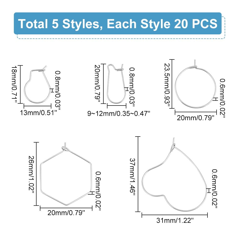 UNICRAFTALE 100Pcs 5 Styles Wine Glass Ring Stainless Steel Hoop Earring Wine Glass Charms Rings Beading Earring Hoops for Jewelry Making - Image 3