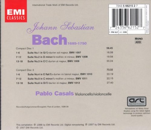 Bach : Les 6 suites pour violoncelle seul BWV 1007-1012
