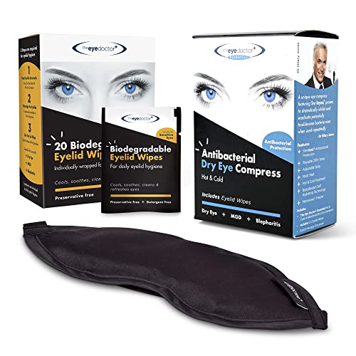 The Eye Doctor Esencial Pack De Tratamiento - Compresa Ocular Caliente Y Fría Reutilizable Y 20 Toallitas De Un Solo Uso Para El Ojo Seco, La Blefaritis Y La MGD - Máscara Apta Para El Microondas