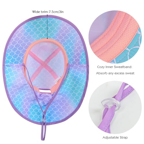 Girls Sun Hat for Kids UV Protection Unicorn Summer Hat Beach Play Hats Wide Brim Neck Flap for Girls Ponytail Hat 2-9 Years - Image 5