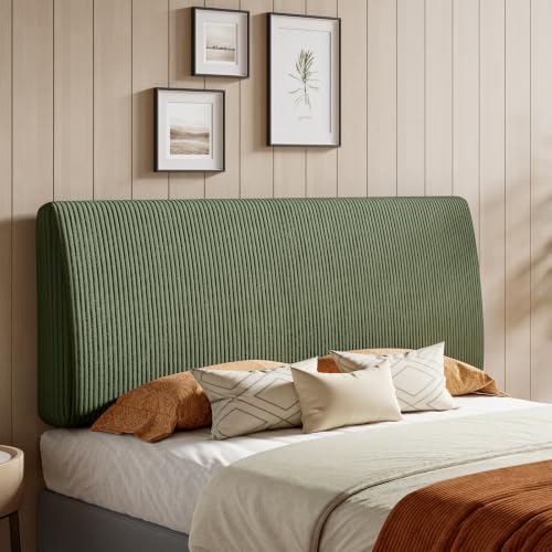 Image of Pinmoco 4.7 inch Upholstered Headboard for Queen Size Bed, Height Adjustable and Ergonomic Headboard, Easy Assemble, Sturdy and Durable, Olive Green