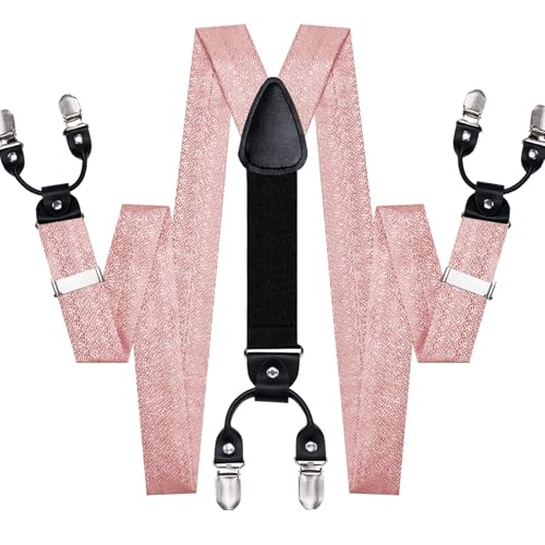Image of Hi-Tie Men Suspender Bowtie Set Suspenders Pre-tied Bow Tie Pocket Square Cufflinks Adjustable Y Shape 6 Clips Braces Tuxedo