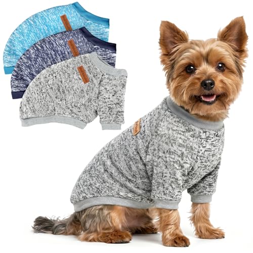 3 Pack Dog Sweaters for Small Dogs Girl Boy Winter Fleece Clothes Warm Soft Dog Sweatshirt Outfit for Dogs Cats Pet Apparel
