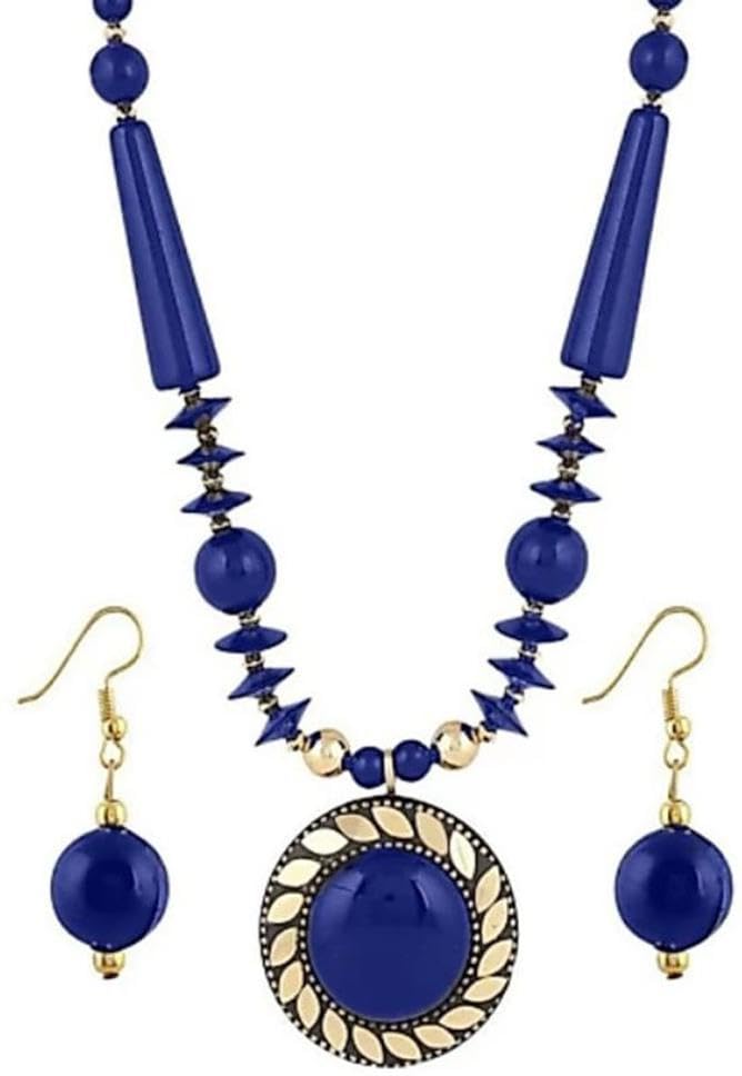 Diano Dimzi Oxidised Silver Earring & Necklace Set For Women Pack of 1 Blue || WWV_Necklace Set06 (B0CRB1L24V) Amazon Price History, Amazon Price Tracker
