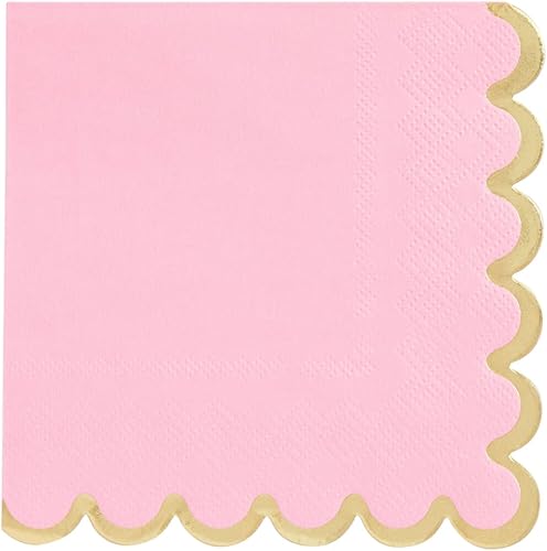 Miniatura 7 de Sparkle and Bash Servilletas de cóctel rosadas de 5 x 5 pulgadas, 100 unidades, 3 capas festoneadas, rosa y dorado, servilletas para bebés,