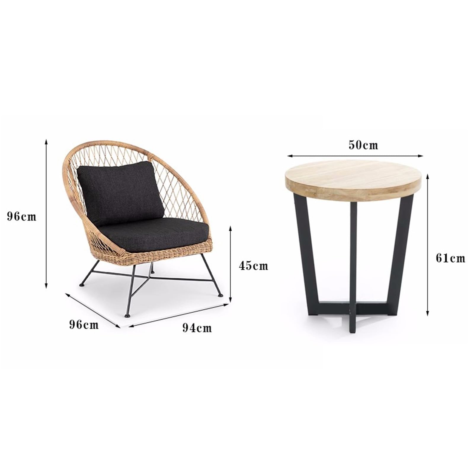 Set da bistrot da patio da 3 pezzi, set di mobili da balcone per conversazione all'aperto, con tavolo in legno massello e sedie imbottite, per giardino, cortile, giardino