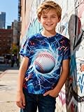 Enlifety 6T 8T Boys Shirts Lightning 3D Graphic T Shirts Blue Red White Baseball Tees for Sport