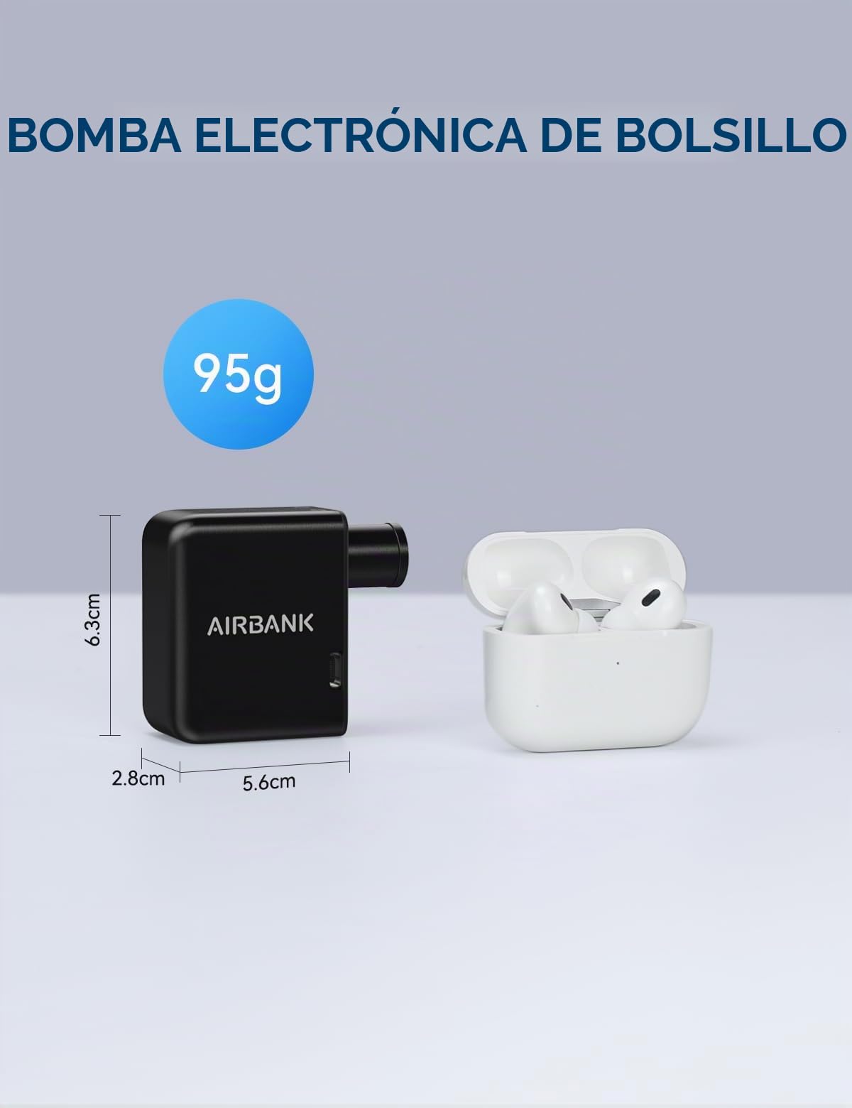 AIRBANK Bomba de Aire de Pocket para Bicicleta, Bomba eléctrica de Bicicleta, Mini compresor de batería, 97 Gramos, 100 PSI, pequeña Bomba de Bicicleta, para Todas Las Bicicletas