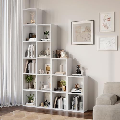 oneinmil Small Narrow Bookshelf, 3-Tier Cube Display Rack, Modern Corner Bookshelf with Storage Space, CD Storage Cabinet for Home Office (White 1 Pack, 3-Tier) - Thumbnail 2