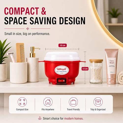 Image of Oil & Wax Heater for Melting Wax, Heating Massager Oil and Liquifying Ghee (Red, Standard)