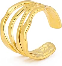 TEAMER Irregular Maze Ring Stainless Steel Adjustable Geometric Open Spiral Exaggerated Finger Rings Punk Jewelry for Women Girls