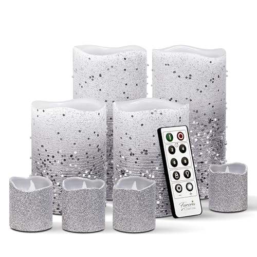 FURORA LIGHTING Silver Glitter LED Candles with...