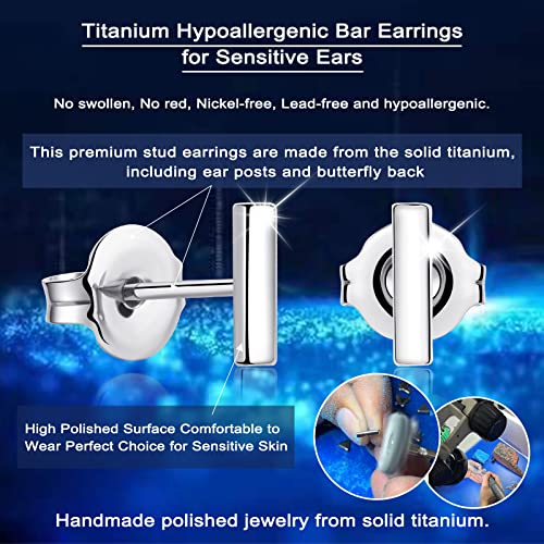 Titanium Earrings, Hypoallergenic Stud Earrings for Women Men Sensitive Ears Bar/Butterfly/Triangle/Square Premium High Polished (Shiny Grey)3
