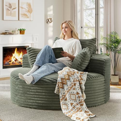 55"W Oversized Round Chair Lounge Chaise Indoor, Upholstered Comfy Circle