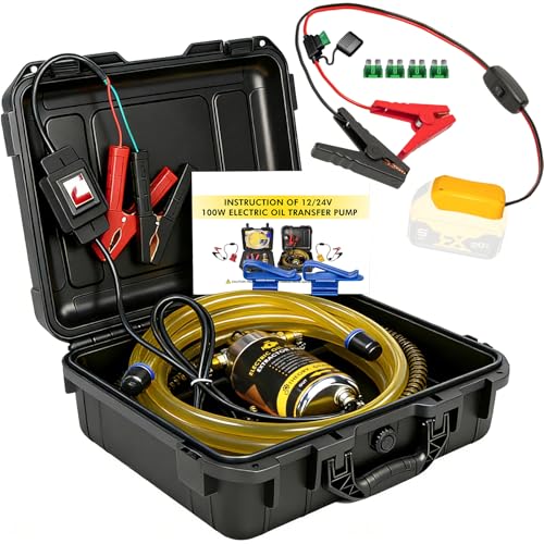 steauty 12V/24V 100W Oil Change Pump Set, Fast 1-4L/min Flow Oil Transfer Pump with Yellow Battery Adapter Compatible with DEWALT 20V/18V Battery, Fluid Transfer for Trucks, Boats, Lawnmowers