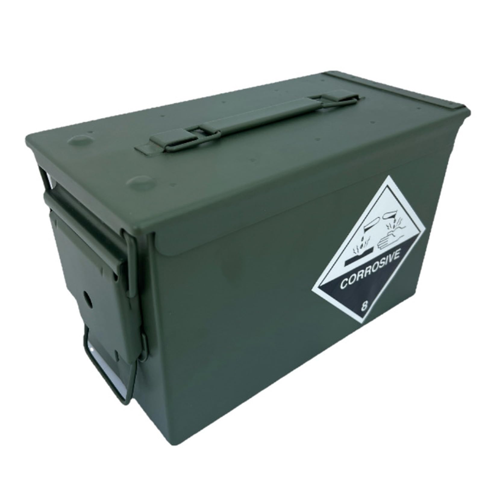 GREENZONE New .50 Cal Metal Military Army Ammo Tin with Stickers, Storage Box with Removable Hinged Lid & Rubber Waterproof Seal (Corrosive 8)