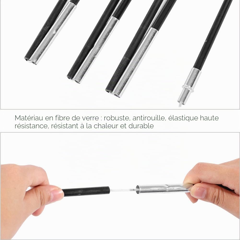 Lot de barres de support de tente en fibre de verre de 4 m - Support pliable pour auvent - Pour le camping et la randonnée