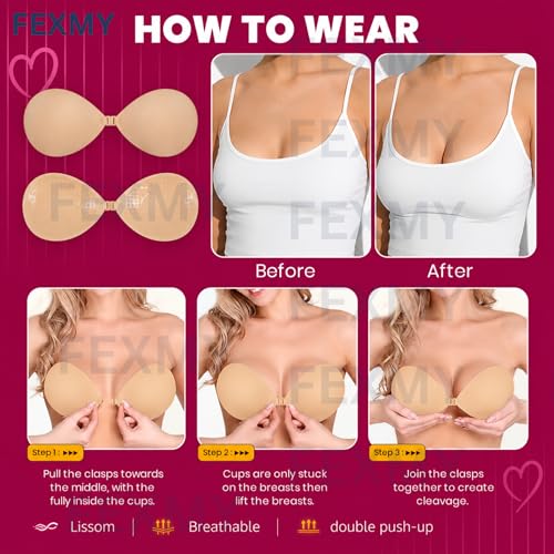Image of Women's & Girl's Strapless Push Up Wire Free Stick On Invisible Bra, Sticky Liftup Silicone, Stick on Bra for Backless Dress Free Size B Cup