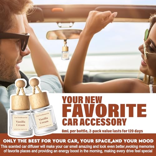 Image of HoogaLife Car Air Freshener Diffuser 2 Pack Hanging Air Freshener Diffuser - Vanilla Cream Fragrance Oil Air D iffuser for Car, 45+ days Long Lasting Fragrance Made in USA C ar Air Fresheners (V54)