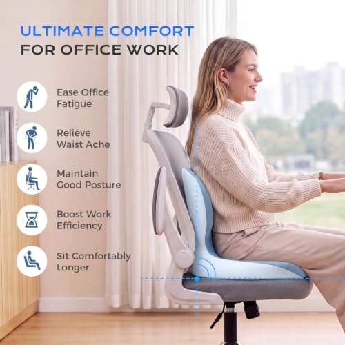 Image of Coverado Car Seat Cushion and Lumbar Support Pillow One Piece, Memory Foam Ergonomic Back Support Driving Seat Cushion for Back Pain, Non-Slip Washable Cushion for Car, Driver, Office