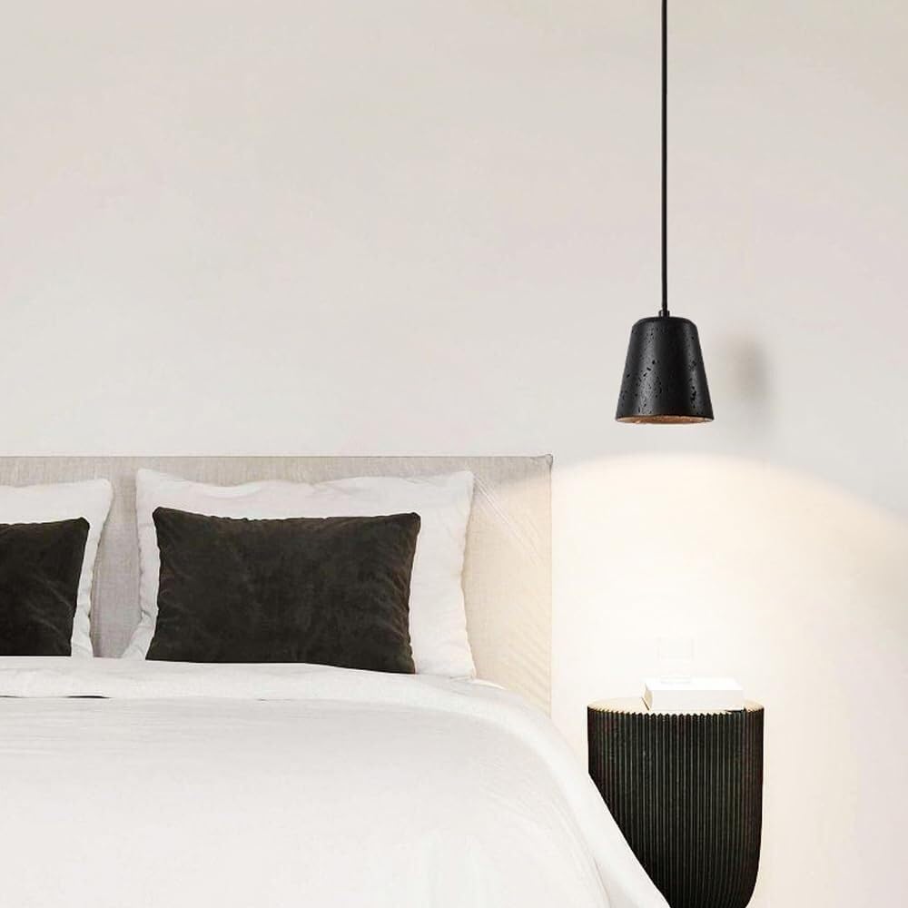 Modern Minimalist Natural Black Travertine Bedside Light Nordic Creativity Single Head Kitchen Island Hanging Lamp Mid Century Retro Dining Room Chaner for Bedroom Bar Counter