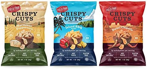 Field Trip Pork Rinds 3 Pack Assortment | Keto Snack, High Protein, Gluten Free, Low Sugar, Low Carb, | Parmesan Peppercorn, Island BBQ, Sweet Chipotle 1oz (3 pack)