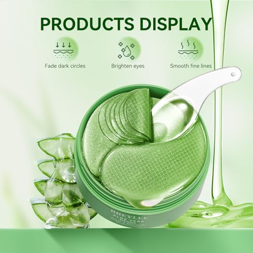 BREYLEE Máscaras de Aloe Vera – 60 peças – reduzem os olhos inchados e olheiras, firmam e melhoram a