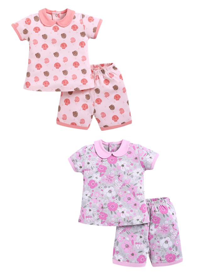 Image of BABY GO Baby Boys & Baby Girls Clothing Set | Summer Co-Ord Set for Baby | Printed 100% Cotton Half Sleeve T-Shirt & Shorts Combo | Soft Cotton Casual Wear Outfit for Infants & Toddlers Pack of 2