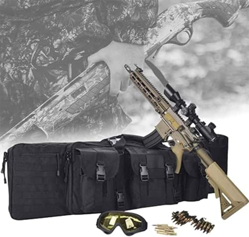 Tactical Double Long Gun Bag Case Backpack w/Pistol Handgun Case,Lockable Zipper Padded Side Carry Strap for Hunting Shooting Range Sports Storage and Transport, Available Length in 42" /118cm (Black)