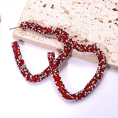 Nlcac Heart Hoop Earrings Bohemian Sparkle Resin Rhinestone Wrapped Heart Valentines Day Earrings For Women Girls (Red-Heart) #TOP1