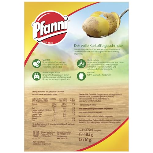 Pfanni Stampf Kartoffeln fast wie selbst gemacht für ein leckeres Kartoffelgericht mit 100% deutschen Kartoffeln 6x 183 g