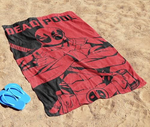 Jay Franco Marvel Deadpool Towel For Bath, Beach & Pool Red Black, 71cm x 147cm - Image 3