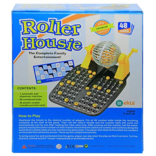 Image of BKDT Marketing Roller Housie Game Set with 48 Reusable Cards, 90 Numbered Balls, 1 Automatic Ball Dispenser Machine (Family /Kids Board Game) - Bingo Game