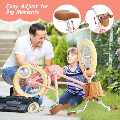 Image of Glaf 12 14 16 18 20 24 Inch Girls Bike for 2-15 Years Old | Kids Bike Bicycle,with Training Wheels, Toddler Bike,Girls Cruiser Bicycle, with Adjustable Seat and Handlebar