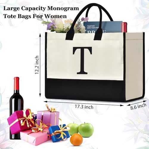 Image of GASSDA Initial Canvas Tote Bag Birthdays Gift for Women Mom Teacher Friend Bridesmaid,Custom for Wedding Beach Holidays
