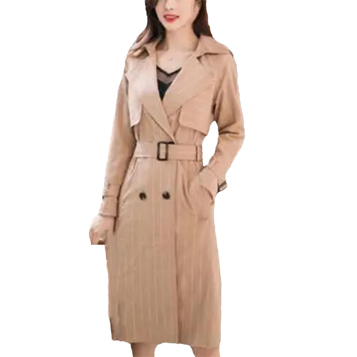 Generic Over-The-Knee Long Trench Coat For Women Spring European Striped Dress Thin Coat