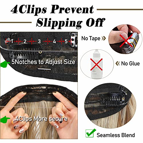 20 Inch Long Wavy Curly Hair Extensions Invisible Wire Hair Extension With Adjustable Transparent Headband 4 Secure Clips In Medium Brown Ash Blonde Hair Extensions Synthetic Hairpiece For Women #TOP5