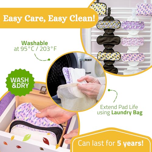 Image of Non-Slip, High Absorbency Reusable Period Pads for Heavy Flow (6 Pack L+XL) - Leak Proof & Odor Free Cotton Cloth Pads for Women - High-Temp Washable, Breathable & Skin-Safe for Menstrual Comfort